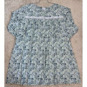 Celestial Dreams Womens Blue & Green Floral Long Sleeve Shorty Nightgown Size 3X